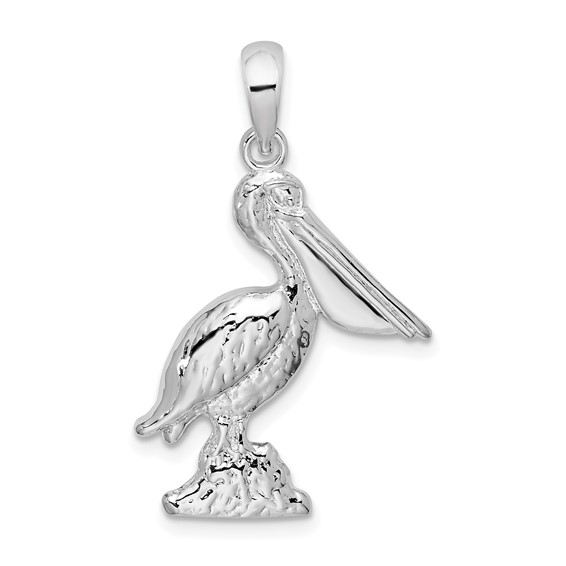 Sterling Silver 7/8in 3-D Standing Pelican Pendant