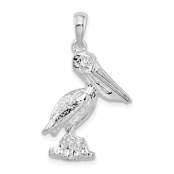 Sterling Silver 1in 3-D Pelican Pendant with Moveable Mouth