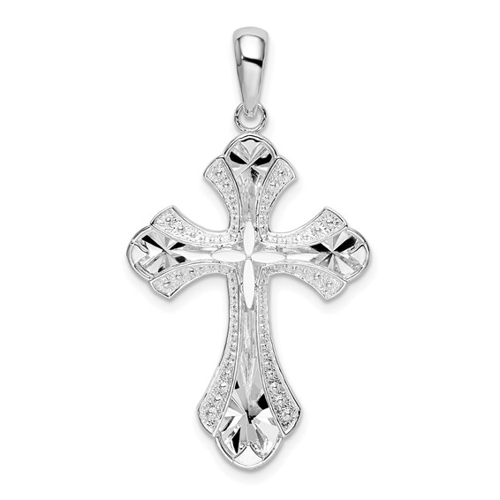 Sterling Silver Starburst Cross Pendant with Beaded Edge 1 1/4in