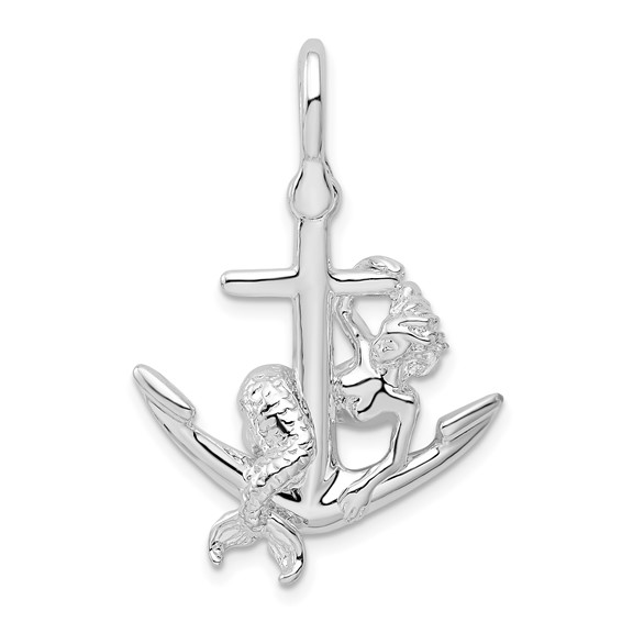 Sterling Silver Anchor with Mermaid Pendant 1in