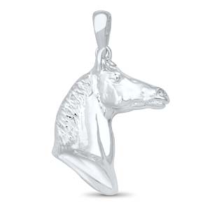 Sterling Silver 3-D Horse Head Profile Pendant 1in