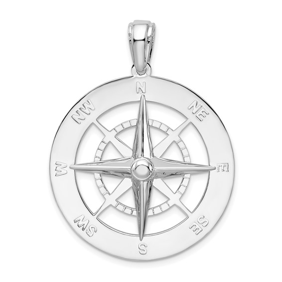 Nautical Compass Pendant 1 1/4in Sterling Silver