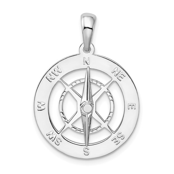 Sterling Silver Compass Pendant with Movable Needle 7/8in