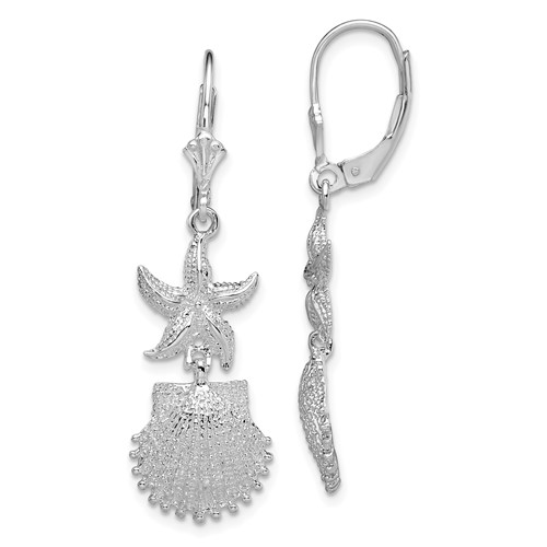 Sterling Silver Starfish Scallop Leverback Earrings