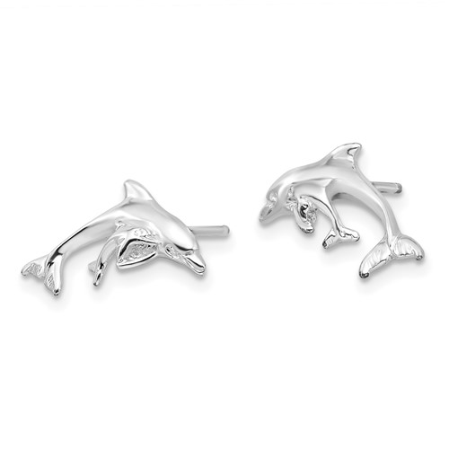 Sterling Silver Dolphin and Baby Stud Earrings