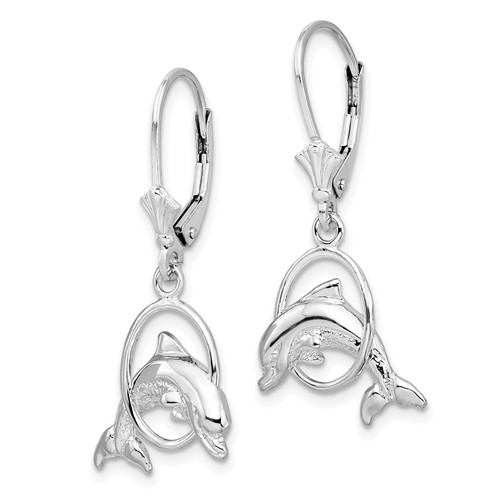Sterling Silver Dolphin Hoop Leverback Earrings