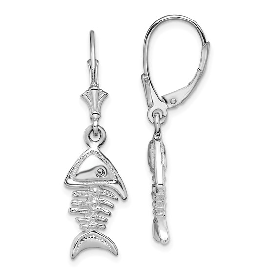 Sterling Silver 3-D Fish Bone Leverback Earrings