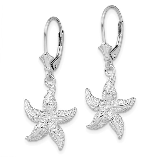 Sterling Silver 2-D Starfish Leverback Earrings