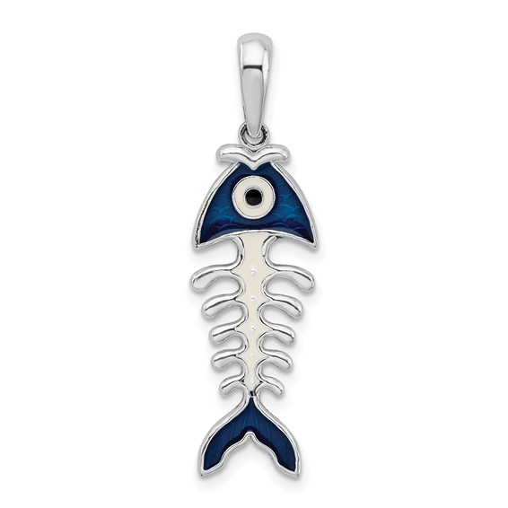 Sterling Silver 1in 3-D Fishbone Pendant with Enamel
