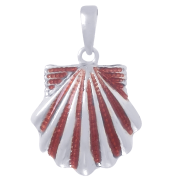 Sterling Silver 3/4in Scallop Shell Pendant with Magenta Enamel