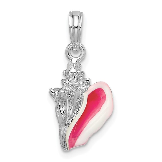 Sterling Silver 5/8in 3-D Conch Shell Pendant with Enamel
