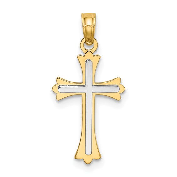 14k Two-Tone Gold 5/8in Polished Budded Cross