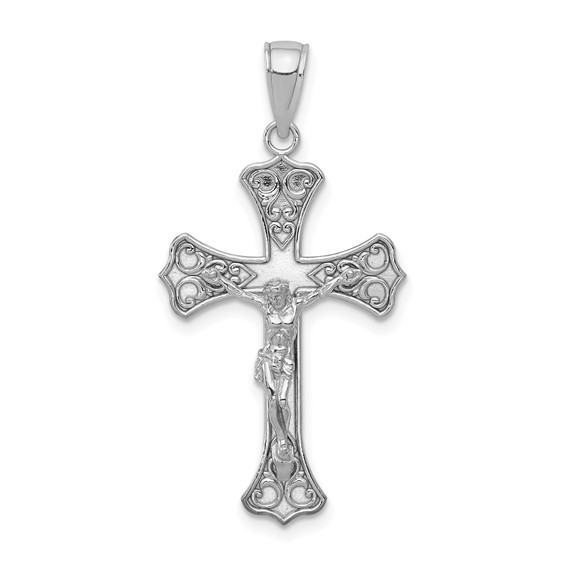 14k White Gold 1in Filigree Crucifix Pendant