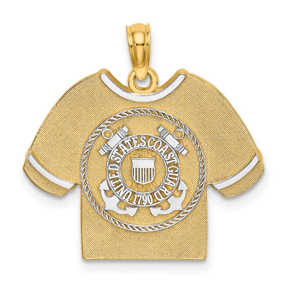 14k Yellow Gold 3/4in U.S. Coast Guard T-Shirt Pendant