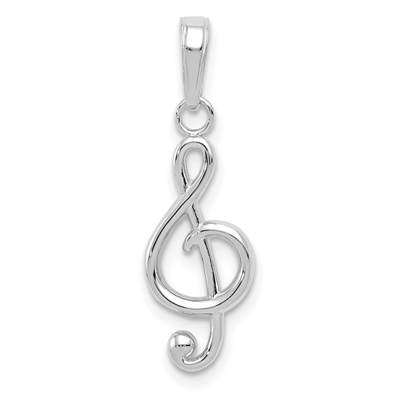 14k White Gold 3/4in Treble Clef Pendant