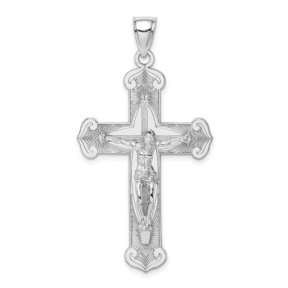 14kt White Gold 1 1/2in Crucifix Pendant on Engraved Cross