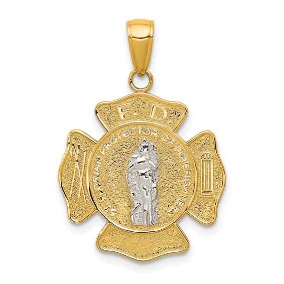 14k Two-tone Gold 3/4 St Florian Firefighter Shield Medal