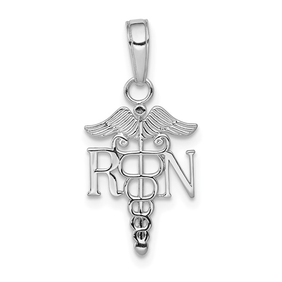 14k White Gold 3/4in RN Nurse Caduceus Pendant