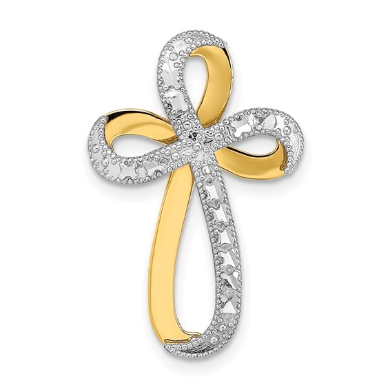 14k Two-Color Gold Twisted Cross Pendant 3/4in