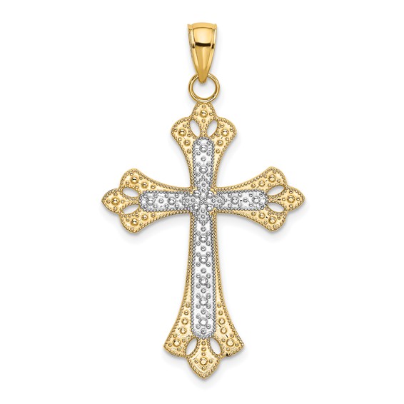 14k Two-two Gold 1 1/8in Scalloped Edge Cross Pendant