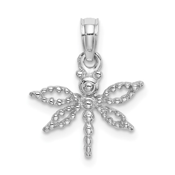 14k White Gold 2-D Small Dragonfly Pendant 