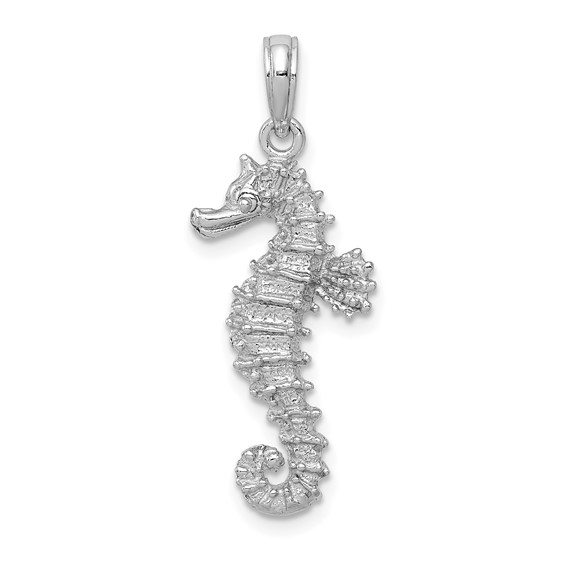 14kt White Gold Textured Seahorse Pendant 1in