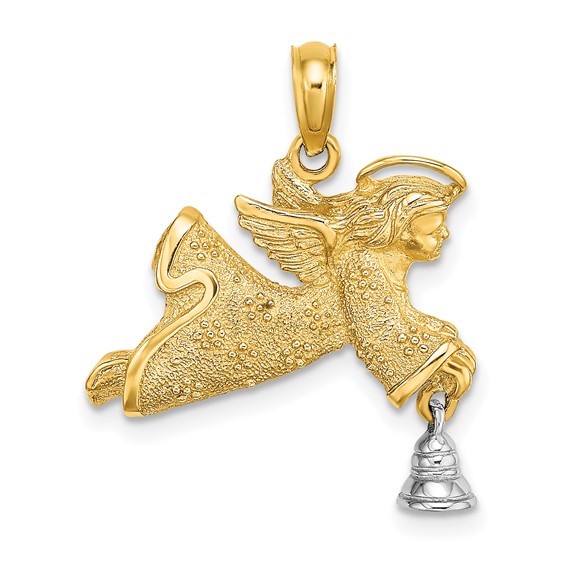 14k Two-tone Gold 3/4in Angel with Moveable Bell Pendant