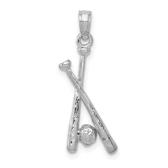 14k White Gold Baseball Bats and Ball Pendant 3/4in