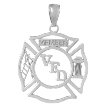 14k White Gold Volunteer Fire Dept Member Pendant