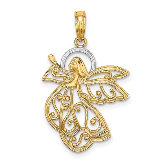 14kt Two-tone Gold 5/8in Cut-Out Flying Angel Pendant