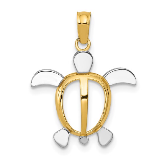 14kt Two-Tone Gold 7/8in Sea Turtle Pendant