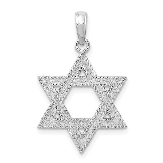 14k White Gold 5/8in Star of David Pendant with Textured Finish