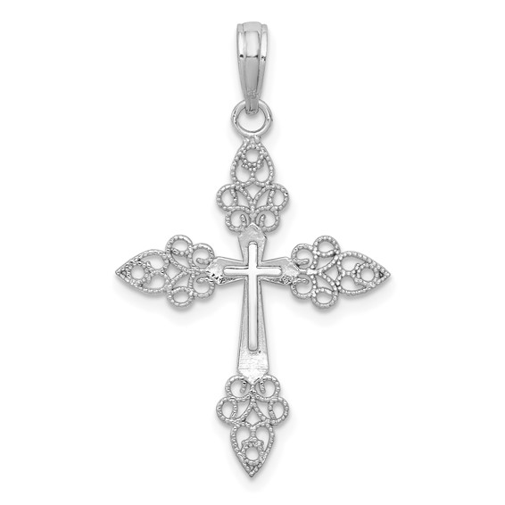 14kt White Gold 7/8in Cross Pendant with Filigree Tips