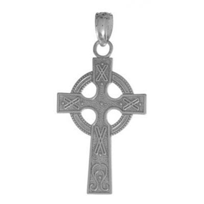 14kt White Gold 5/8in Textured Celtic Cross Pendant