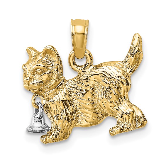 14kt Two-Tone Gold 16mm Cat with Bell Pendant 