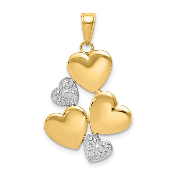 14k Two-tone Gold 7/8in Cluster of Hearts Pendant