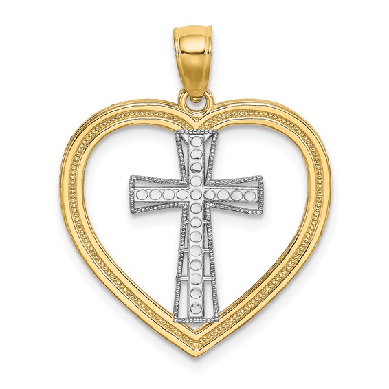 14kt Two-Tone Gold 7/8in Heart Cross Pendant