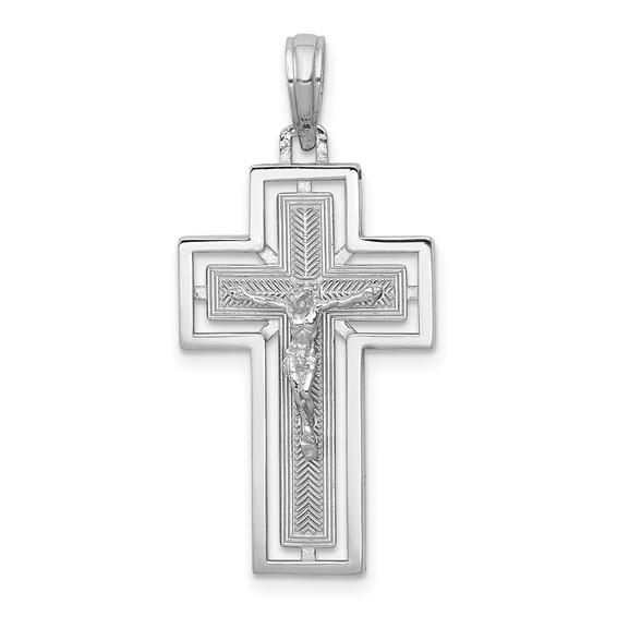 14k White Gold 3/4in Crucifix on Cross Pendant