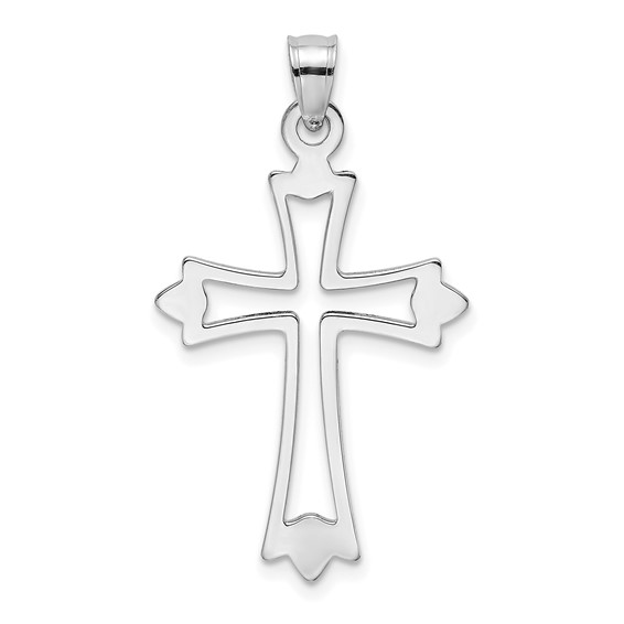 14k White Gold 7/8in Budded Cut-Out Cross Pendant