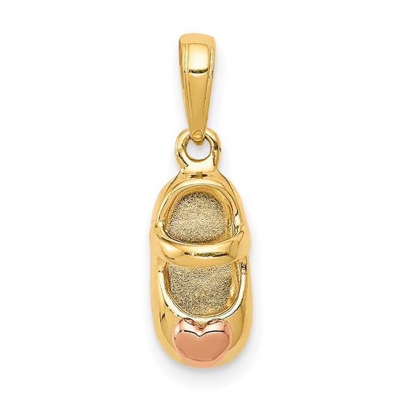 14k Yellow Gold Baby Shoe Pendant with Rose Gold Heart