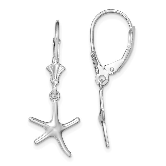 14k White Gold Mini Dancing Starfish Leverback Earrings