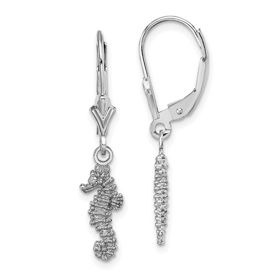 14kt White Gold Seahorse Leverback Earrings