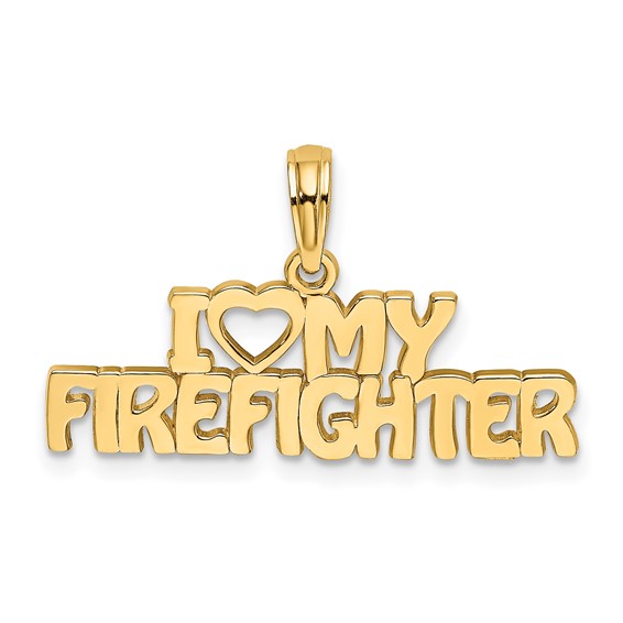 14k Yellow Gold I Love My Firefighter Pendant