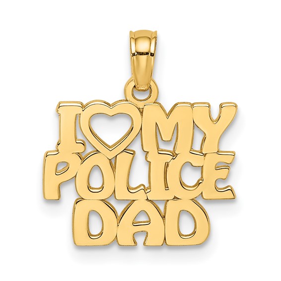 14k Yellow Gold I Love My Police Dad Pendant