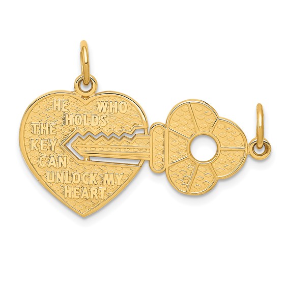 14k Yellow Gold He Who Holds The Key Can Unlock My Heart Pendant