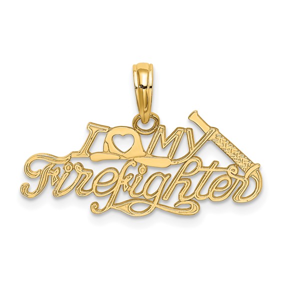 14k Yellow Gold I Love My Firefighter Pendant
