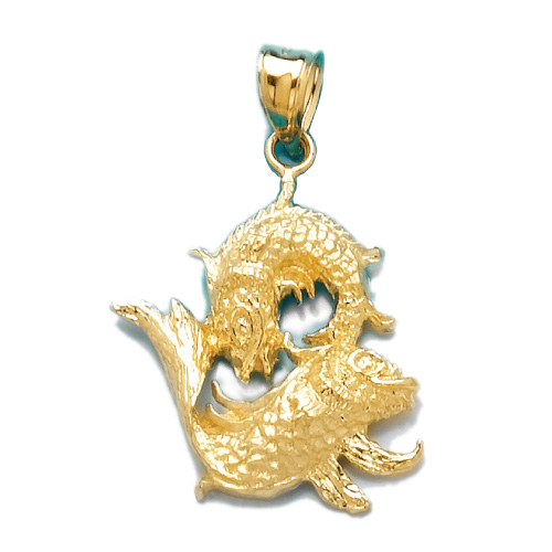 14kt Yellow Gold 1in Fancy Pisces Pendant