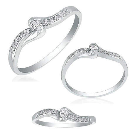 Solid and Fancy 11 Diamond Promise Ring 10k White Gold