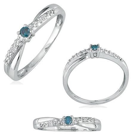 .08ct color enhanced Blue Diamond Promise Ring 10k White Gold