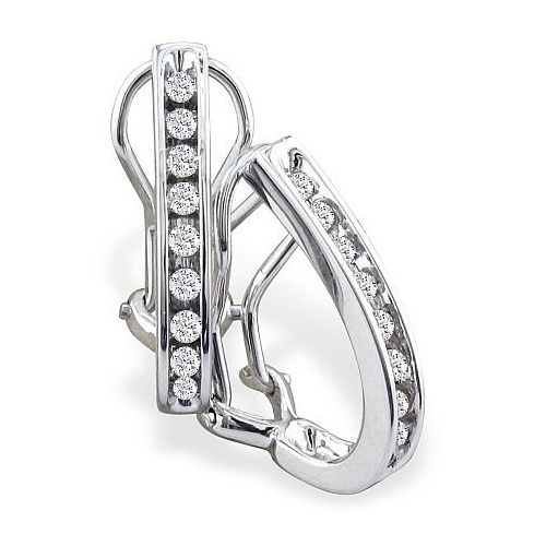1/4ct Omega Back Diamond Hoop Earrings - 10k White Gold